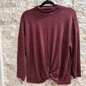 Jennifer Lopez Marled Burgundy Knit Top with Metallic Threads size XL